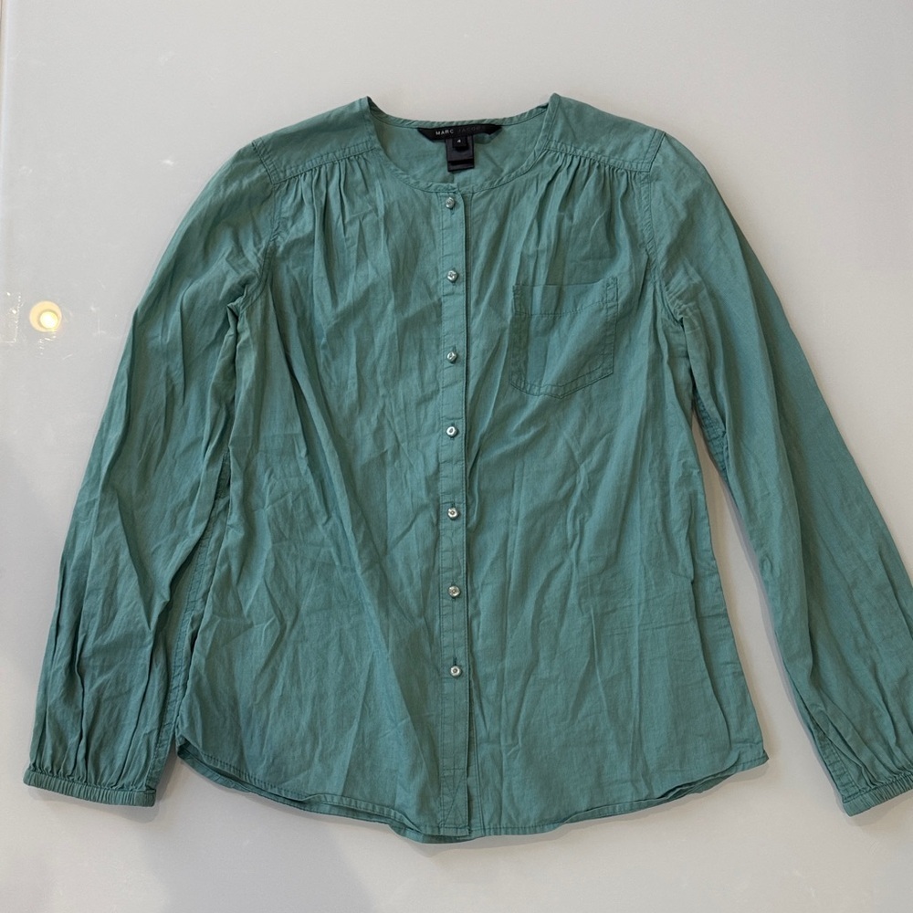 Marc Jacobs Button-Front Blouse – Teal/Sage Green, Size 4